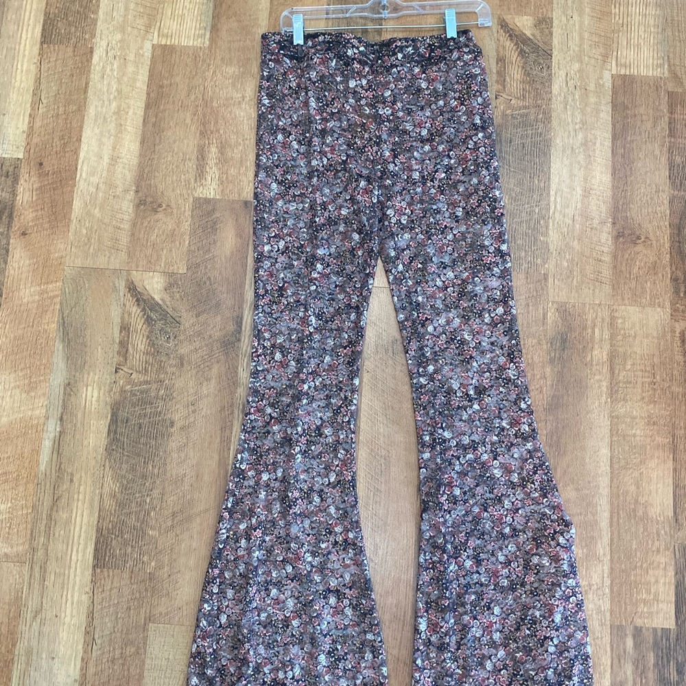 Cotton Candy Floral Bell-Bottom Leggings in Pink and Brown